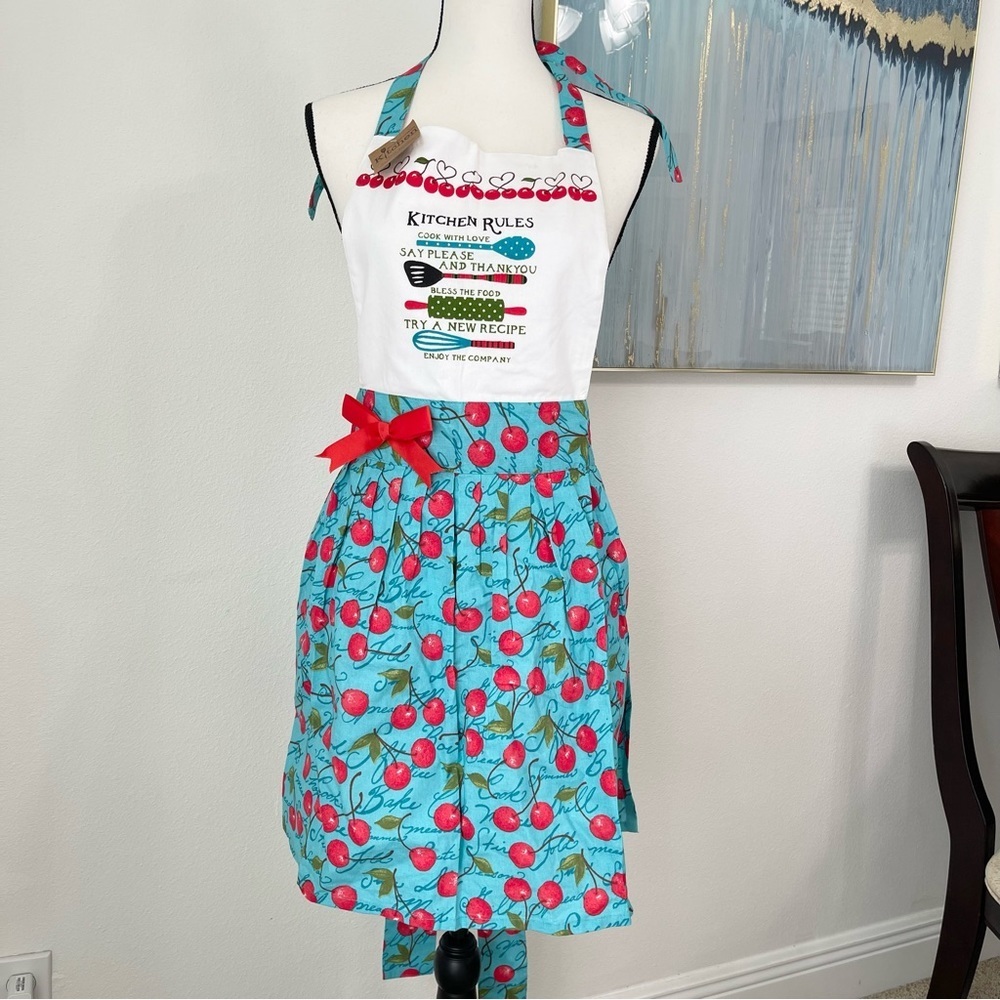 Kay Dee Kitchen Rules Apron Cherry Full Designer NWT Girlie Apron